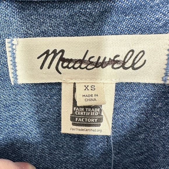 Madewell Denim Chambray V Neck Utility Dress Shirt Dress Blue Size XS NWT Boho - Picture 5 of 11